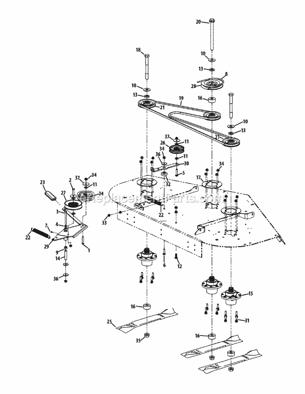 Spindle Assembly 60-Inch Diagram and Parts List for S6031-KW 53DI8DU6050-31HP Cub Cadet Lawn Tractor